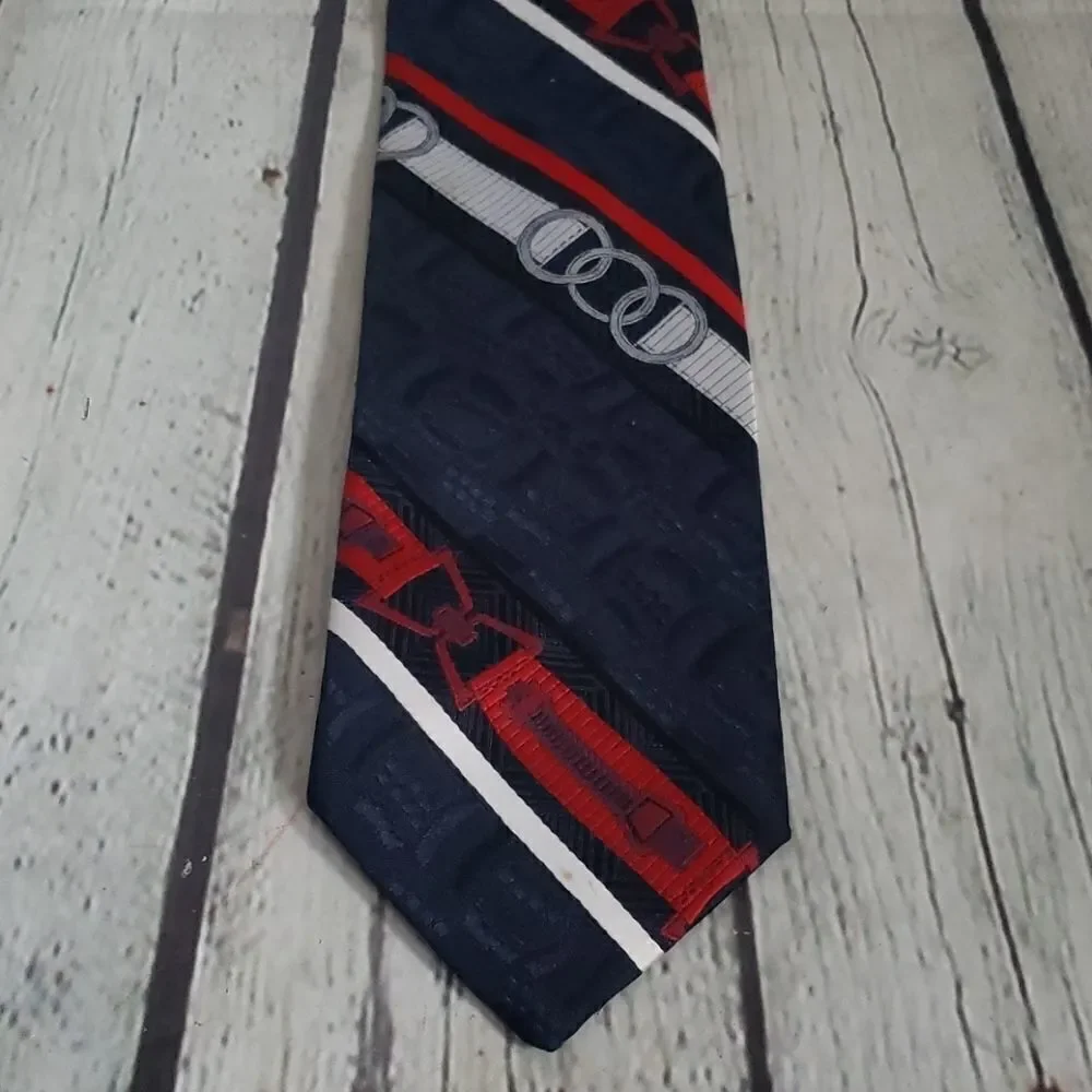 Vintage 70s 80s Navy Blue Red Striped Tie